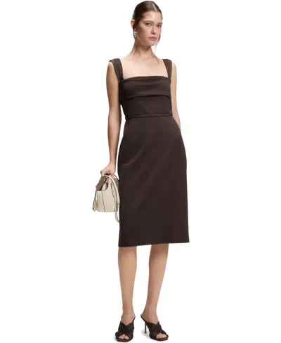 Hugo Boss Boss Layered Detail Slim Fit Jersey Dress In Brown