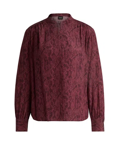 HUGO BOSS BOSS BY HUGO BOSS WOMEN'S SNAKE-PRINT SILK REGULAR-FIT BLOUSE
