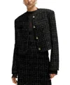 Hugo Boss Collarless Jacket In Sparkle-effect Tweed In Black