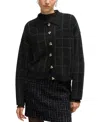 Hugo Boss Cropped Jacket In Sparkle Tweed With Feature Buttons In Black