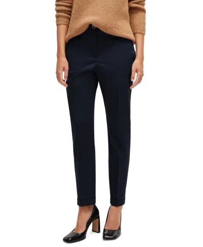 Hugo Boss Boss By  Women's Stretch-cotton Twill Regular-fit Trousers In Dark Blue