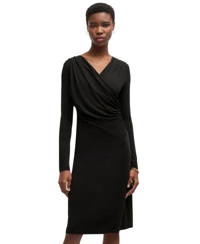 Hugo Boss Boss By  Women's Stretch Crepe Twist-front Dress In Black