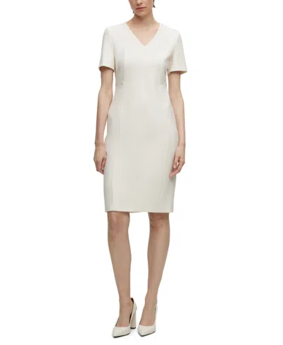 Hugo Boss V-neck Business Dress With Short Sleeves In White