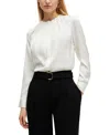 Hugo Boss Boss Banorah Pleat Neck Stretch Silk Blouse In Open White