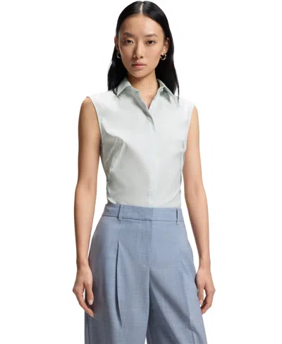 Hugo Boss Boss By  Women's Stretch-cotton Blend Sleeveless Slim-fit Blouse In Blue