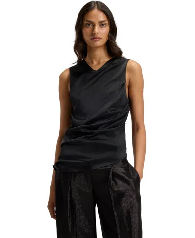 Hugo Boss Boss By  Women's Stretch-silk Asymmetric-hem Top In Black