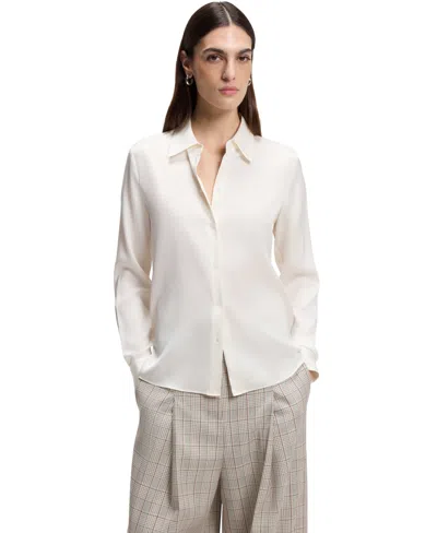 Hugo Boss Boss By  Women's Stretch-silk Satin Regular-fit Blouse In White