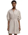 Hugo Boss Striped-cotton Shirt Dress With Elasticated Waist In Open Beige