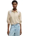 Hugo Boss Striped Regular-fit Blouse With Lace Shoulders In Open Beige