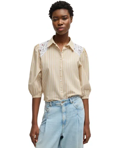 HUGO BOSS BOSS BY HUGO BOSS WOMEN'S STRIPED REGULAR FIT BLOUSE