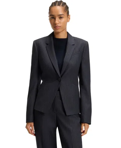 Hugo Boss Boss By  Women's Striped Virgin Wool Slim-fit Blazer In Black
