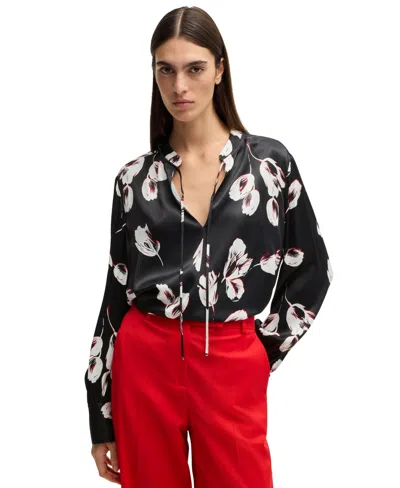 HUGO BOSS BOSS BY HUGO BOSS WOMEN'S TULIP PRINT RELAXED-FIT BLOUSE