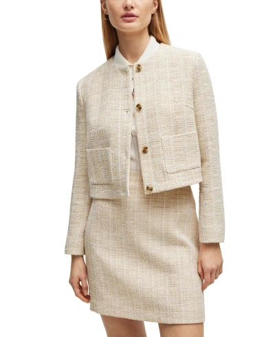 Hugo Boss Boss By  Women's Tweed Collarless Regular-fit Jacket In Open Beige