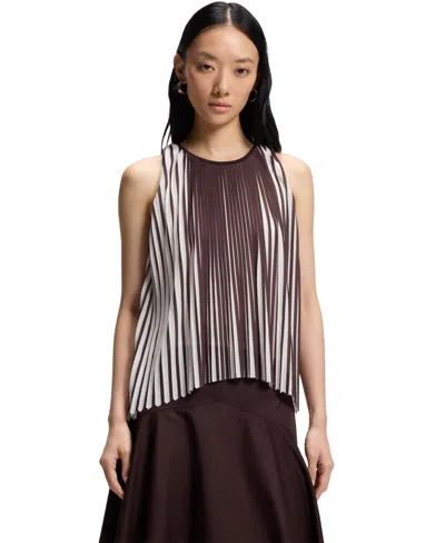 Hugo Boss Boss By  Women's Two-tone Plisse Pleat A-line Top In Brown