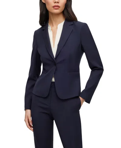 Hugo Boss Boss By  Women's Virgin Wool Regular-fit Button-up Jacket In Dark Blue