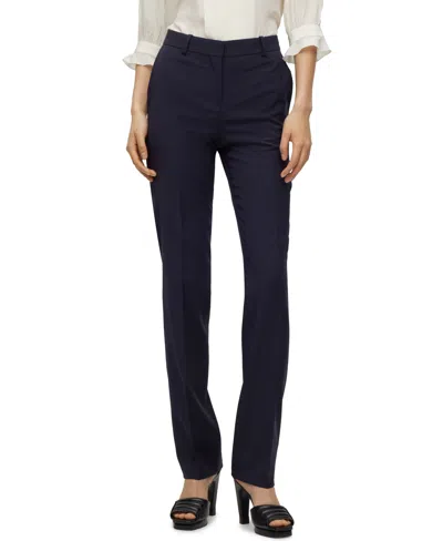 Hugo Boss Boss By  Women's Virgin Wool Regular-fit High-rise Pants In Dark Blue