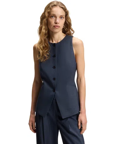 Hugo Boss Boss By  Women's Virgin Wool Slim-fit Vest In Blue