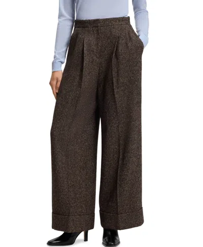 Hugo Boss Boss By  Women's Wool Blend Wide-leg Herringbone Pants In Black