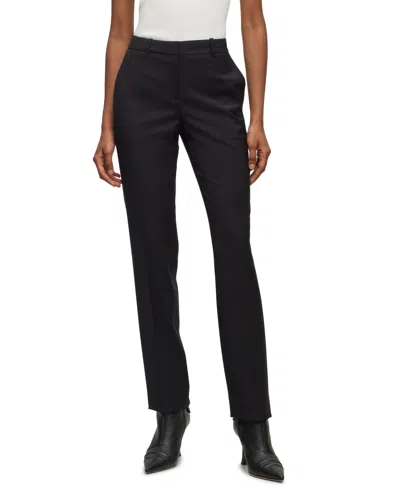 Hugo Boss Boss By  Women's Wool Regular-fit High-rise Pants In Black