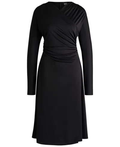 HUGO BOSS BOSS BY HUGO BOSS WOMEN'S WRAP FRONT LONG-SLEEVED DRESS
