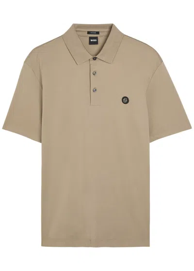 Hugo Boss Boss C-paris 01 Logo-appliquéd Cotton Polo Shirt In Neutral