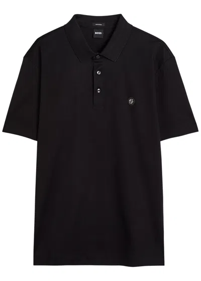 Hugo Boss Boss C-parris 01 Logo-appliquéd Cotton Polo Shirt In Black