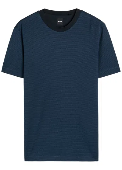 Hugo Boss Boss C-thompson 212 Patterned Fine-knit T-shirt In Blue