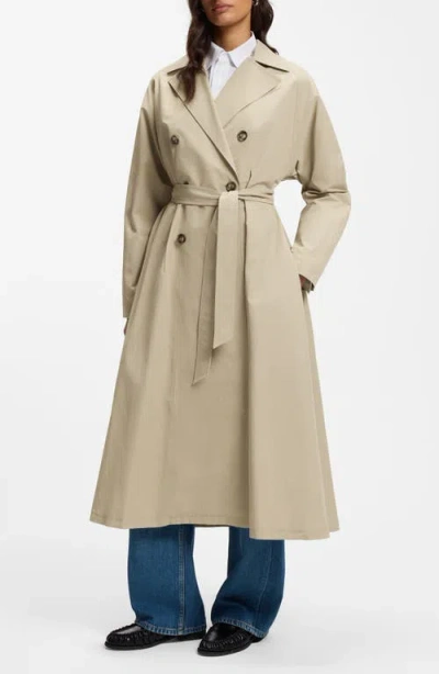 Hugo Boss Boss Calili Belted Water Repellent Cotton Blend Trench Coat In Neutral