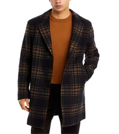 Hugo Boss Boss Cam Check Relaxed Fit Wool Coat In Black