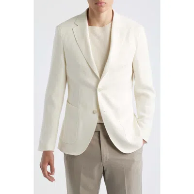 Hugo Boss Boss Camel Heston Slim Fit Off White Wool & Linen Herringbone Sport Coat