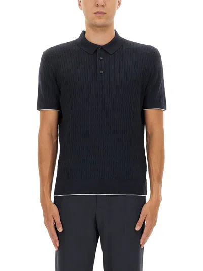 Hugo Boss Boss Camel Silk And Cotton Braided Polo Shirt In Blue