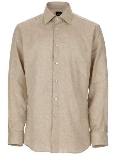 Hugo Boss Boss Camicia In Lino In Neutral