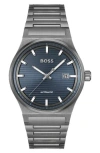 Hugo Boss Men Candor Auto Automatic Ionic Plated Gray Steel Watch 41mm