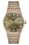 Hugo Boss Gold Stainless Steel Dress Watch In Green