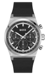 Hugo Boss Boss Candor Chronograph Leather Strap Watch, 41mm In Black