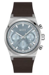 Hugo Boss Boss Candor Chronograph Leather Strap Watch, 41mm In Ice Blue