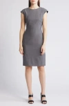 Hugo Boss Cap Sleeve Wool Sheath Dress In Anthracite Melange