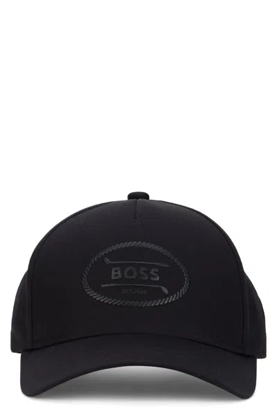Hugo Boss Boss Cap With Brim In Cotton Twill In Black