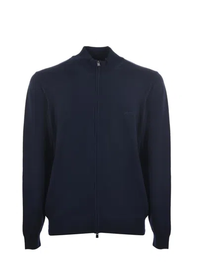 Hugo Boss Boss Cardigan In Virgin Wool In Blue