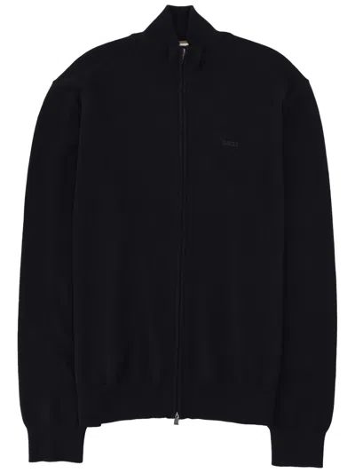 Hugo Boss Minimalist Cotton Full-zip Cardigan In Black