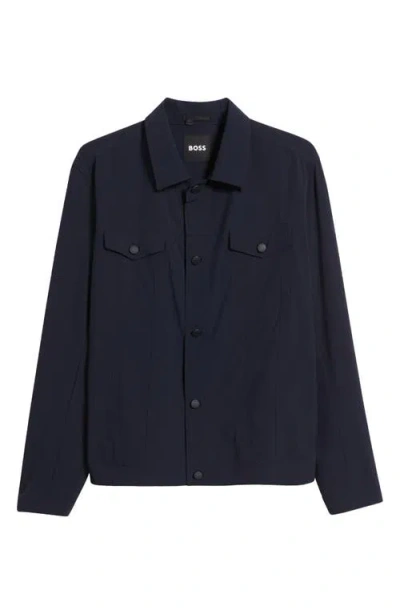 Hugo Boss Boss Carper Stretch Nylon Snap-up Jacket In Dark Blue