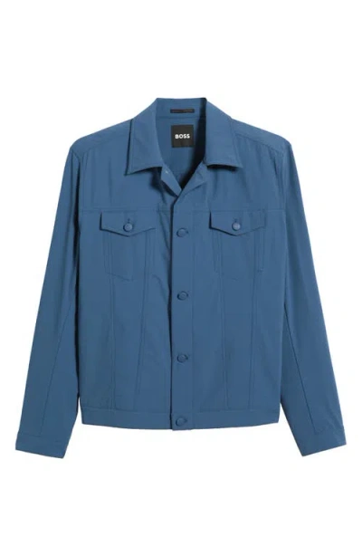 Hugo Boss Boss Carper Stretch Nylon Snap-up Jacket In Medium Blue