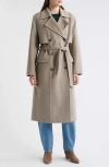 Hugo Boss Boss Caspina Belted Double Faced Wool Blend Trench Coat In Brown