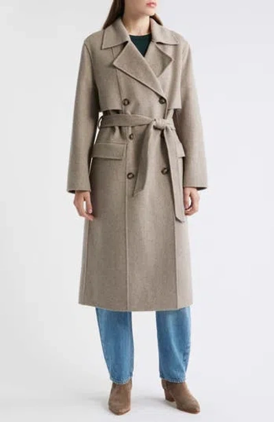 Hugo Boss Boss Caspina Belted Double Faced Wool Blend Trench Coat In Chrcl