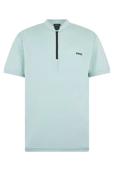 Hugo Boss Boss Casual T-shirt With Half-zip Collar For Men In Blue