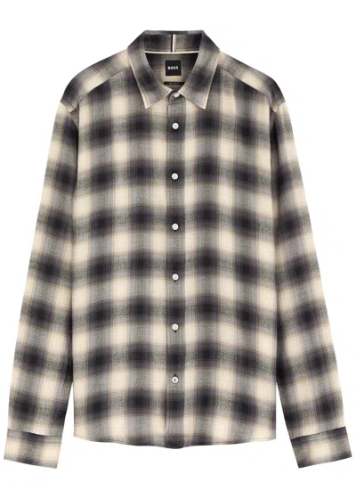 Hugo Boss Boss Checked Cotton-blend Shirt In Black