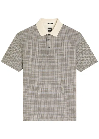 Hugo Boss Boss Checked-jacquard Cotton Polo Shirt In Gray