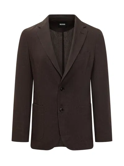 Hugo Boss Boss Chic Blazer With Rever And Button Closure In Brown