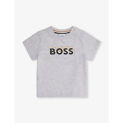 Hugo Boss Babies' Boss China Grey Shadow Logo-print Cotton-jersey T-shirt 3-36 Months