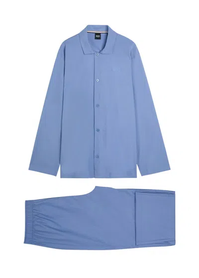 Hugo Boss Boss Chris Logo-embroidered Woven Pyjama Set In Blue